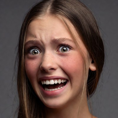 Girl with wide-eyed shocked expression