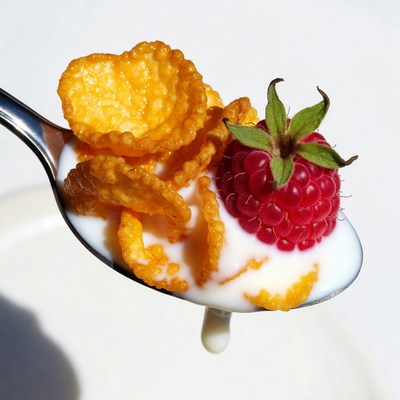 Cereal with Raspberry on Spoon