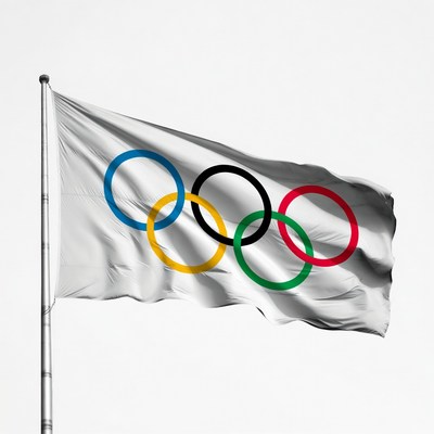 Olympic Flag Waving on Pole