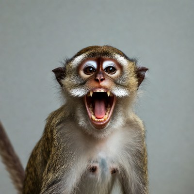 Monkey screaming with wide open mouth