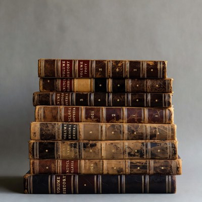 Stack of antique history books