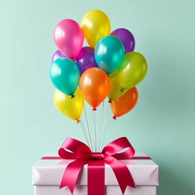 Gift Box with Colorful Balloons