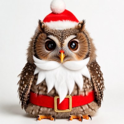 Owl Wearing Santa Hat and Beard