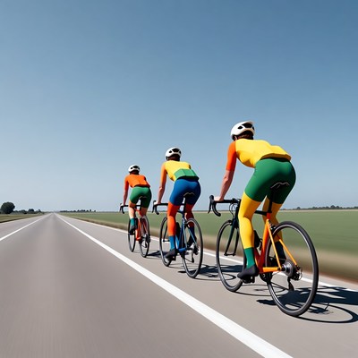 Three cyclists riding bikes on road
