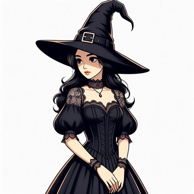 Anime Witch Girl in Black Dress