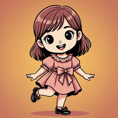 Cute Asian girl dancing in pink dress