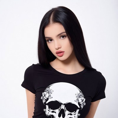 Woman in skull t-shirt