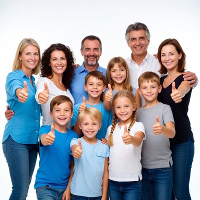 Happy family giving thumbs up