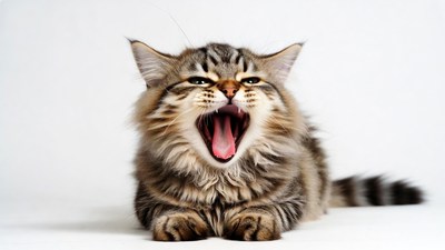 Tabby kitten yawning widely