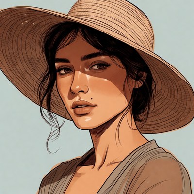 Woman wearing wide-brim straw hat