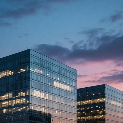 Glass Skyscrapers at Twilight