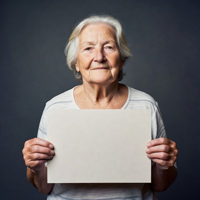 Elderly woman holding blank sign