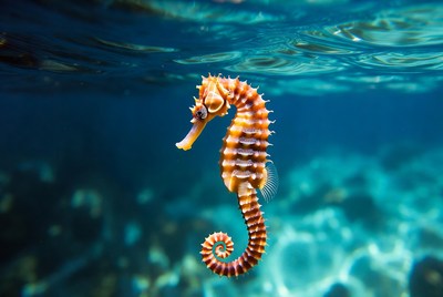 Orange Seahorse Underwater