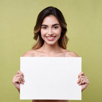 Smiling woman holding blank sign