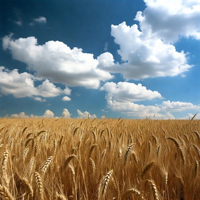 Golden Wheat Field Under Blue Sky