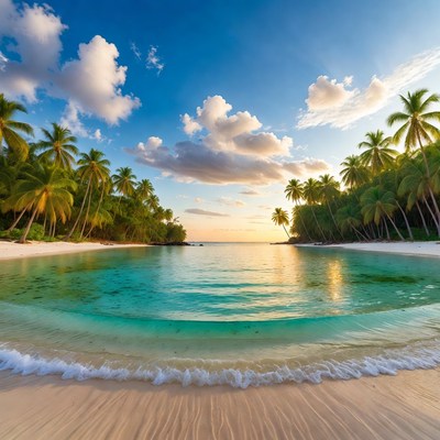 Tropical Lagoon Beach with Palm Trees