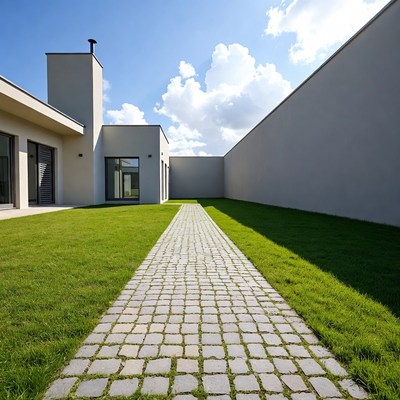 Modern House with Cobblestone Path