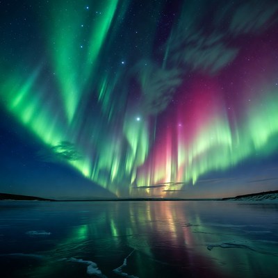 Northern Lights over Frozen Lake