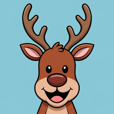 Cartoon Reindeer Smiling on Blue Background