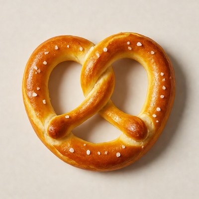 Fresh salted pretzel on white background