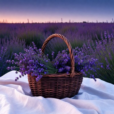 Lavender Bouquet in Wicker Basket