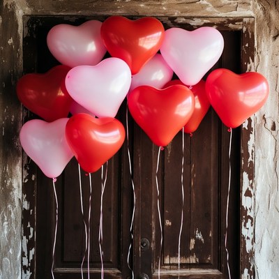 Heart Balloons on Old Wooden Door