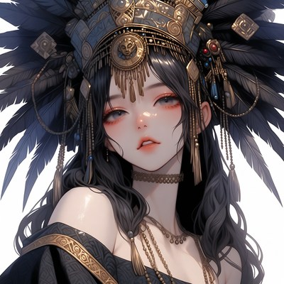 Anime girl in ornate feathered headdress