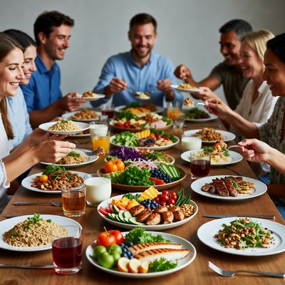 Diverse group enjoying dinner together