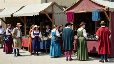 Renaissance Fair Market Stall Crowd