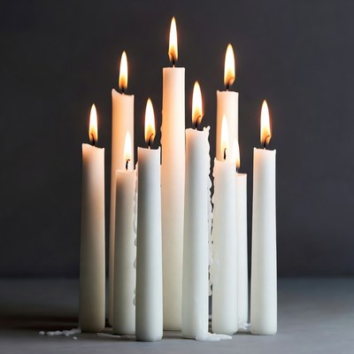 Cluster of lit white candles