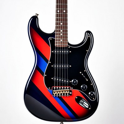 Black Stratocaster with Red Blue Stripes