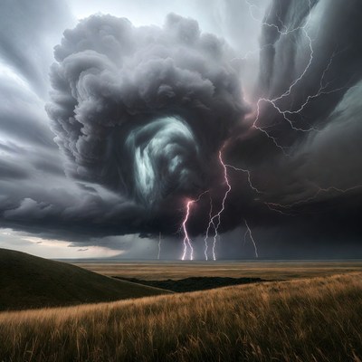 Dramatic Supercell Storm with Lightning
