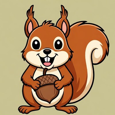 Cartoon squirrel holding acorn