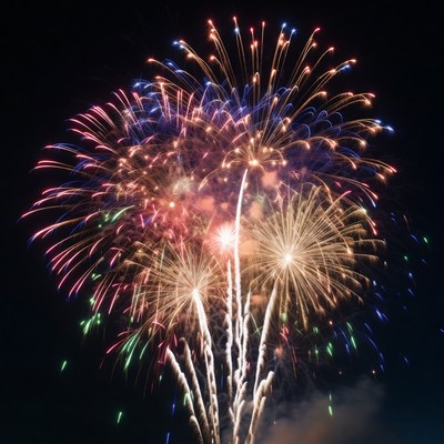 Colorful Fireworks Exploding in Night Sky