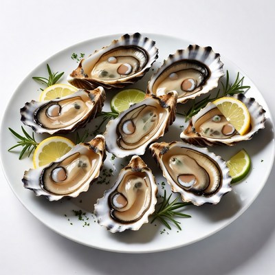 Fresh Oysters on Plate with Lemon