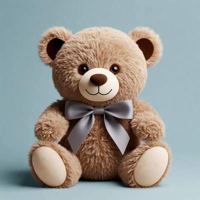 Cute teddy bear with gray bow