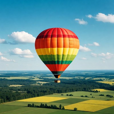 Colorful Hot Air Balloon Over Fields