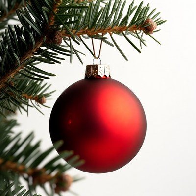 Red Christmas ornament on fir branch