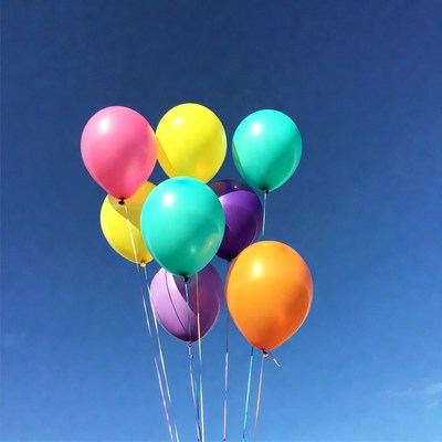 Colorful Balloons Floating Against Blue Sky