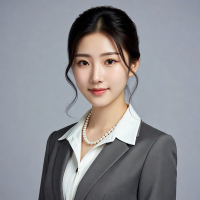 Asian woman in gray business suit