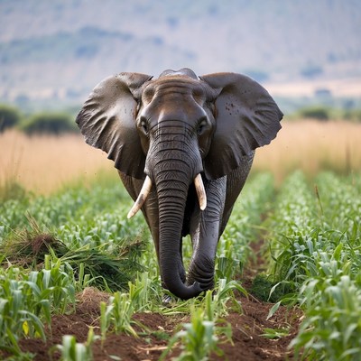 Elephant walking in green field