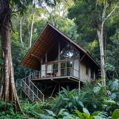 Wooden Treehouse Cabin in Rainforest