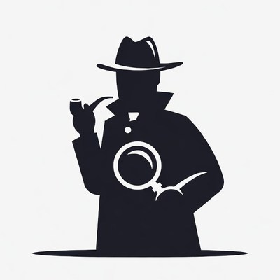 Silhouette detective holding magnifying glass