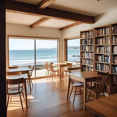 Cozy library with ocean view