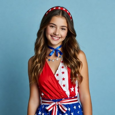 Girl in patriotic red white blue dress