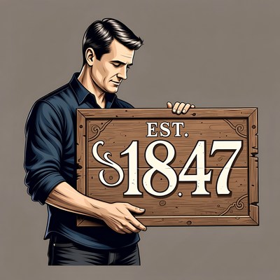 Man holding Est. $1847 sign