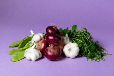 Garlic Onions Peas Dill Purple Background