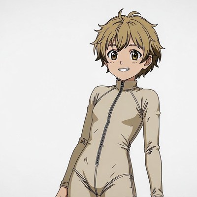 Anime girl in beige bodysuit