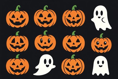 Halloween Pumpkins and Ghosts Clipart