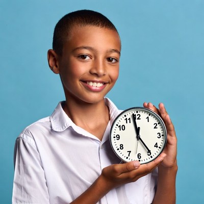Boy holding clock